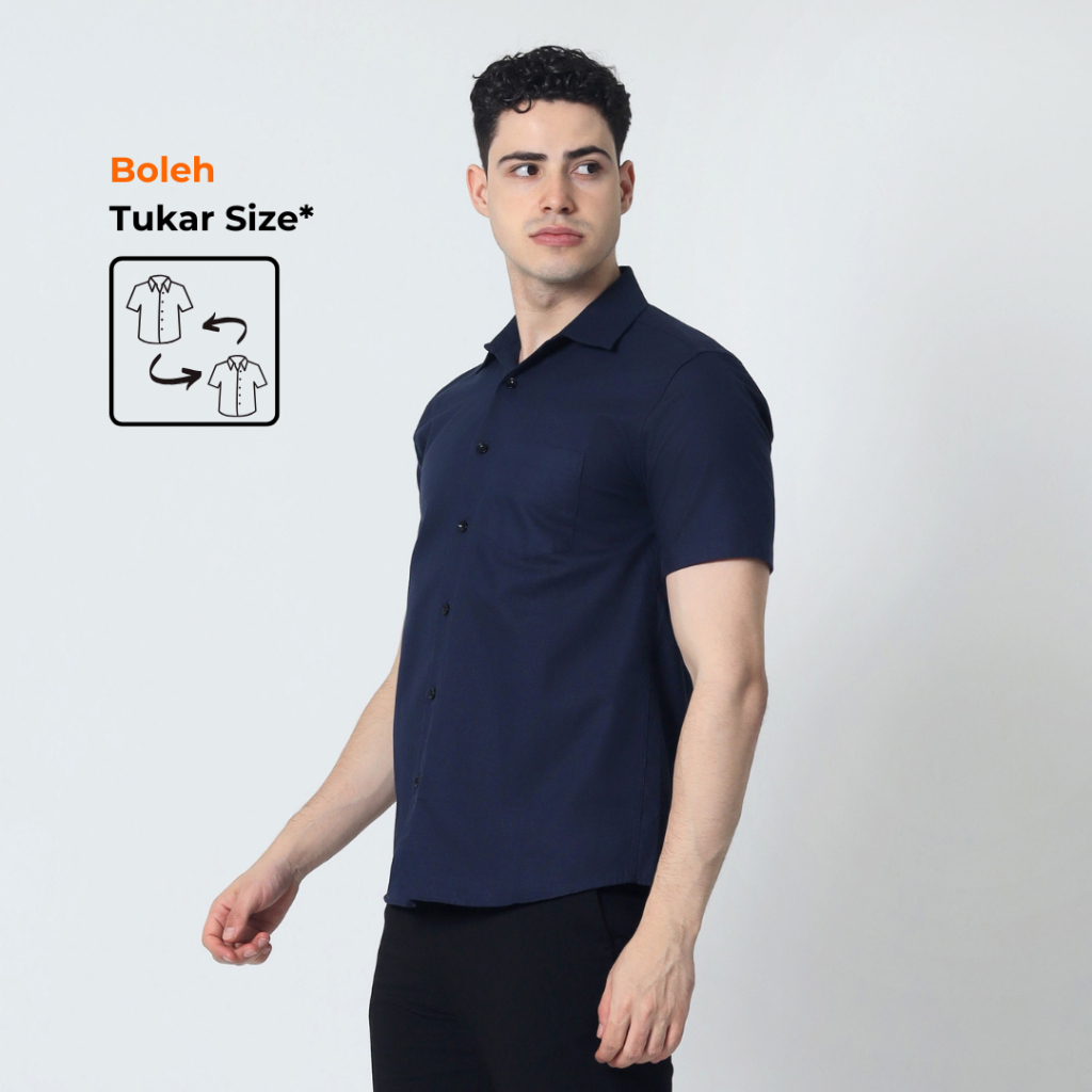 KEMEJA ALMANO Tom Shirt SS Navy / Mens Regular Fit Plain Short Navy Shirt
