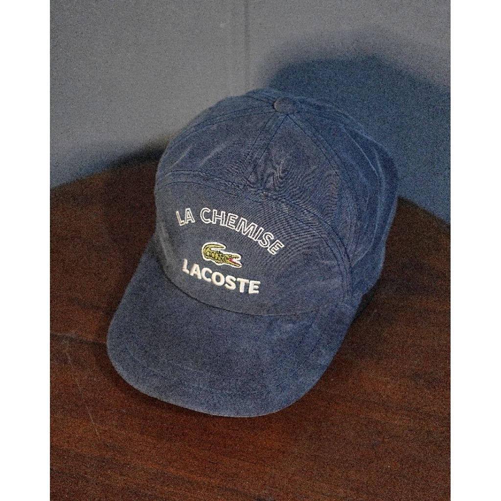 LACOSTE Vintage Hat Visor Lemes "LA CHEMISSE" 7 แผงหมวกวินเทจสีเทาสีฟ้าล้าง | ลาคอสท์