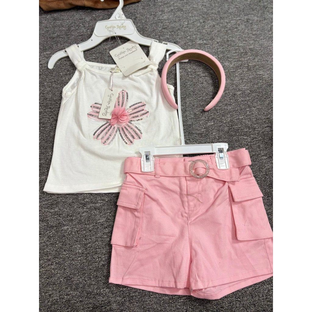 BABYLURAIN - ชุดเด็กสีชมพู Cynthia Rowley Pants + ที่คาดผม