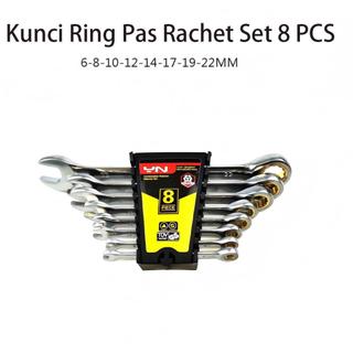 Kunci Ring Pas Rachet Set 6-22mm Kombinasi Kunci Ratchet Set 8PCS Kunci Ring Spanner Wrench