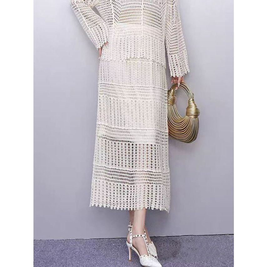 MDLV ~ M00D38 JOLYN CROCHET LONG SKIRT – กระโปรงผ้าถัก (นําเข้า)