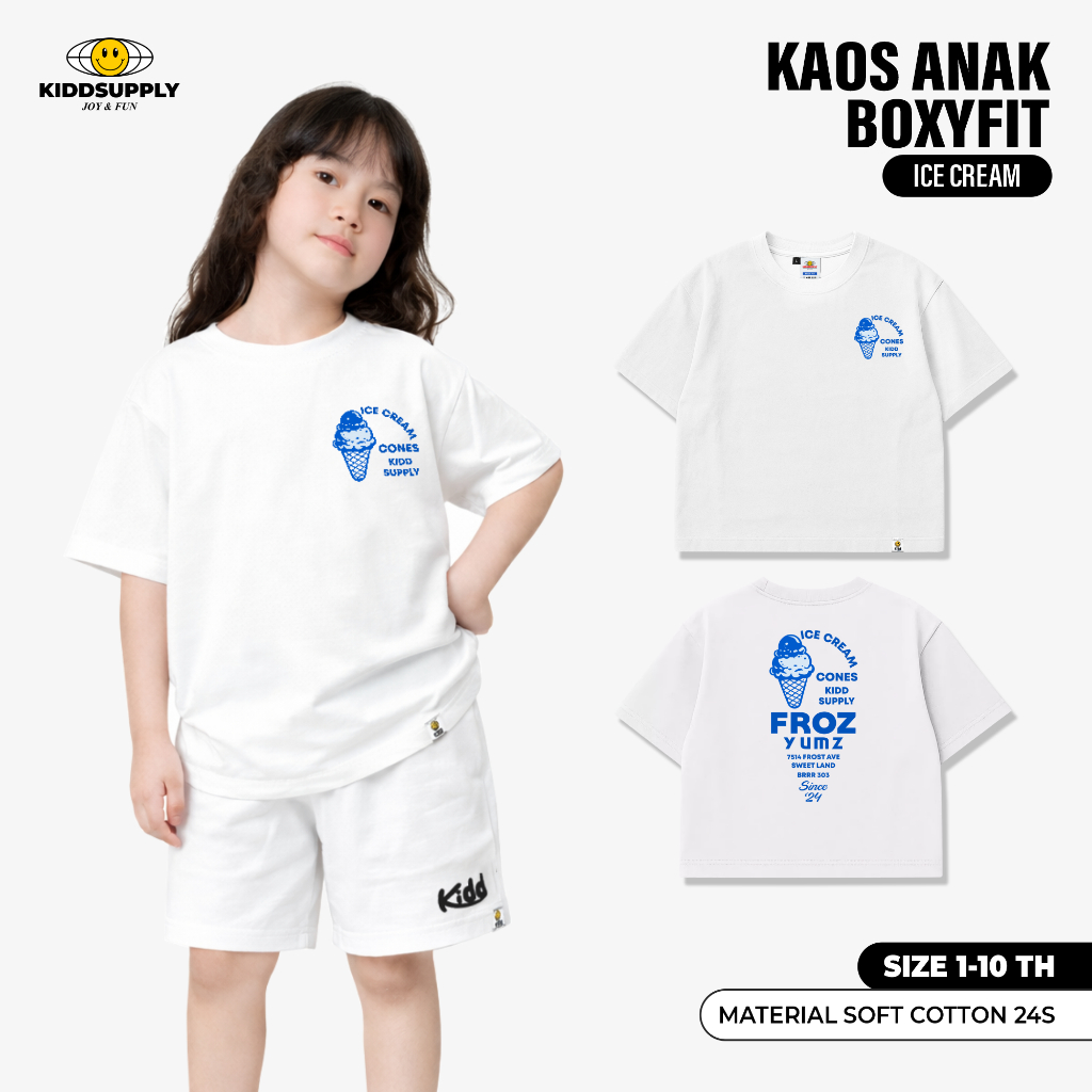 Kiddsupply Tshirt & Oneset BoxyFit Ice Cream สีขาว | เสื้อยืด Boxyfit Kids | เสื้อยืดเด็กทรงกล่อง | 