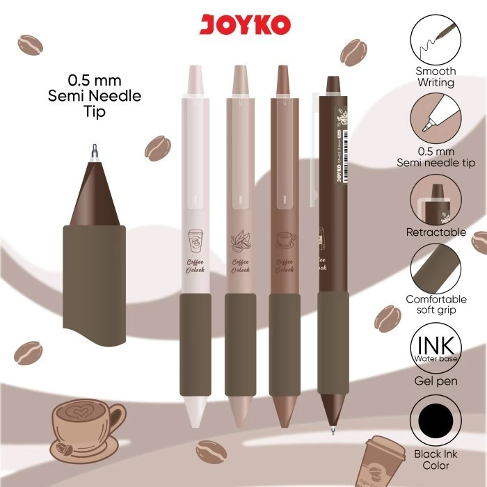 JOYKO ชุดปากกาเจล GP-413 Coffee Oclock และ GP-414 Green tea Day 0.5 mm 1 ชุด 4 ชิ้น