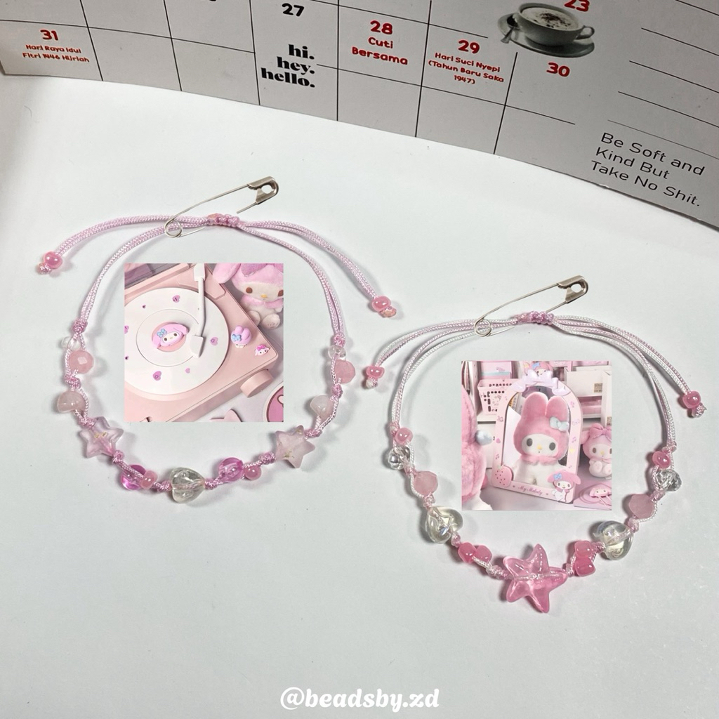 Pinky Bracelet Aesthetic/Bead Coquette Bracelet/สร้อยข้อมือลูกปัดสาวสีชมพู