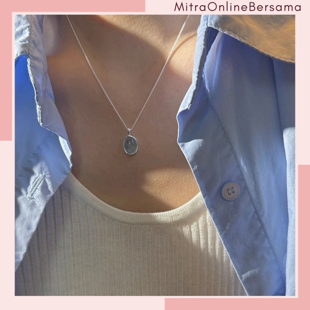 ​"{MO}" Minimalist Aquamarine Blue Stone Pendant Womens Necklace - Retro Blue Stone