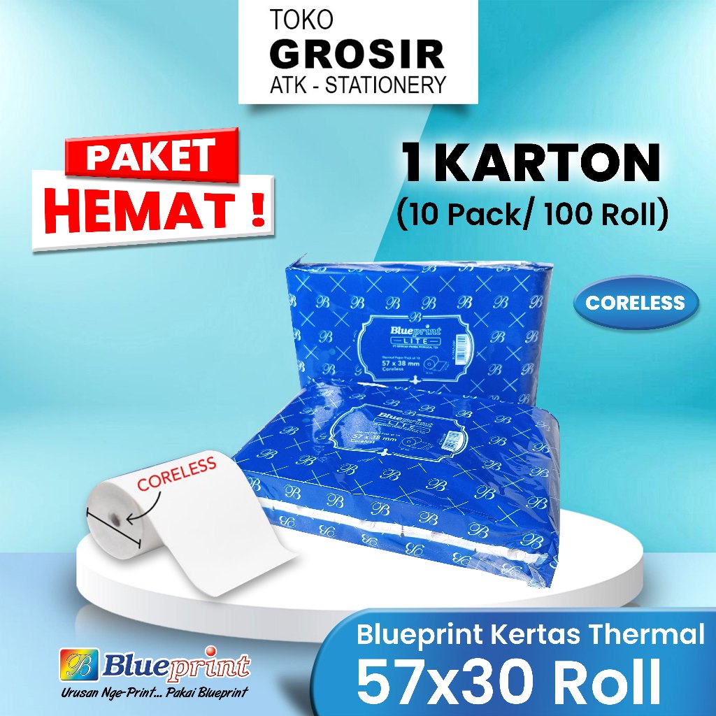 (LIVE) 57x30 Lite (1 กล่อง) กระดาษใบเสร็จแคชเชียร์ความร้อน EDC 57x30 BLUEPRINT Lite 57 x 30 mm - 1 ก