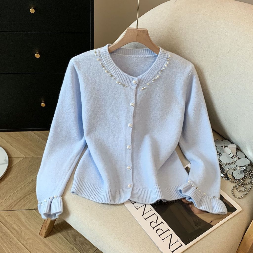 JOVELINE - CARDIGAN HAND RUFFLE WITH PEARLBLINK NECK SLEEVES