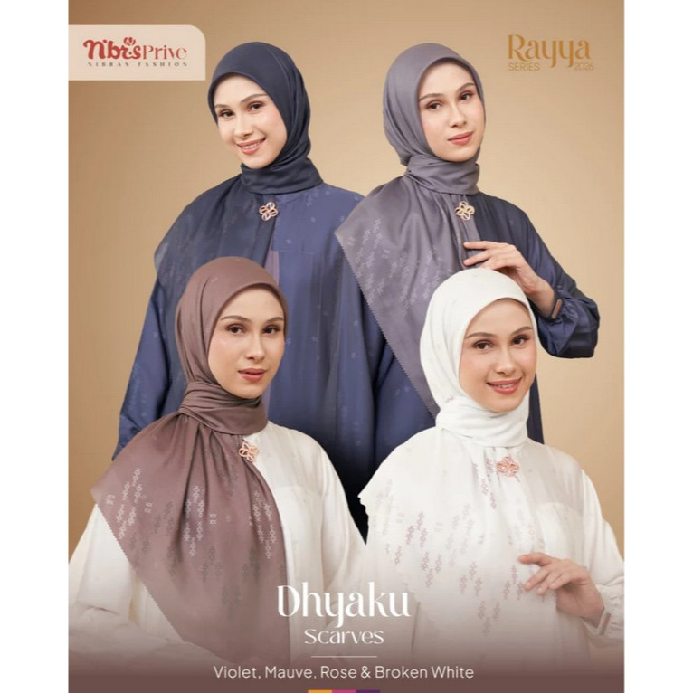 Square Hijab 120 Nibras Dhyaku Scarves Broken White Mauve Rose Violet