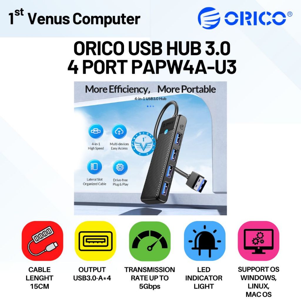 ORICO 4-Port USB3.0 5Gbps Hub - PAPW4A-U3 / ORI-HUB6
