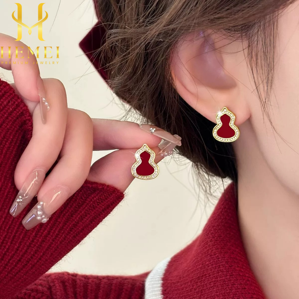 MERAH HEMEI E02 RED PUMPKIN EARRINGS RED EARRINGS จีนปีใหม่ NUANCE แฟชั่นสตรี EARRINGS