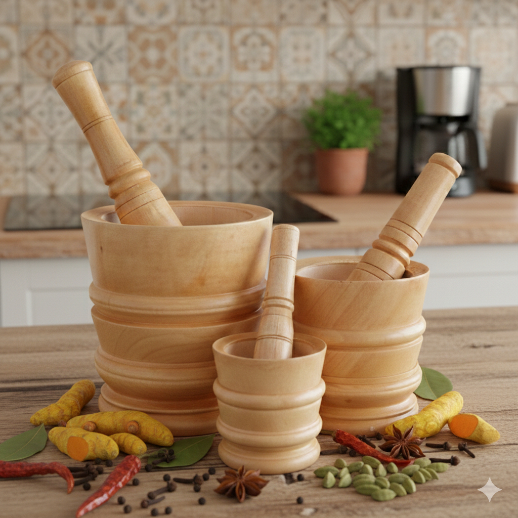 WOODEN MORTAR / TRADITIONAL WOODEN MORTAR / WOODEN MORTAR / 3 ขนาดเครื่องมือ