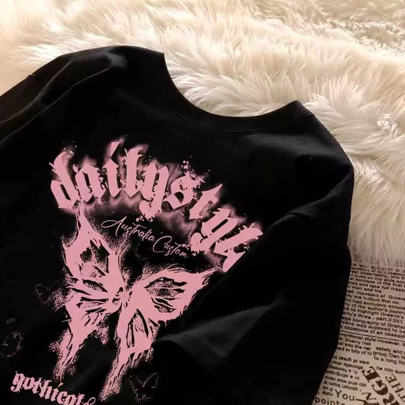 0001 E Gothic Butterfly Aesthetic Unisex DISTRO T-SHIRT / SHORT-SLEEVED MENS & WOMENS T-SHIRT