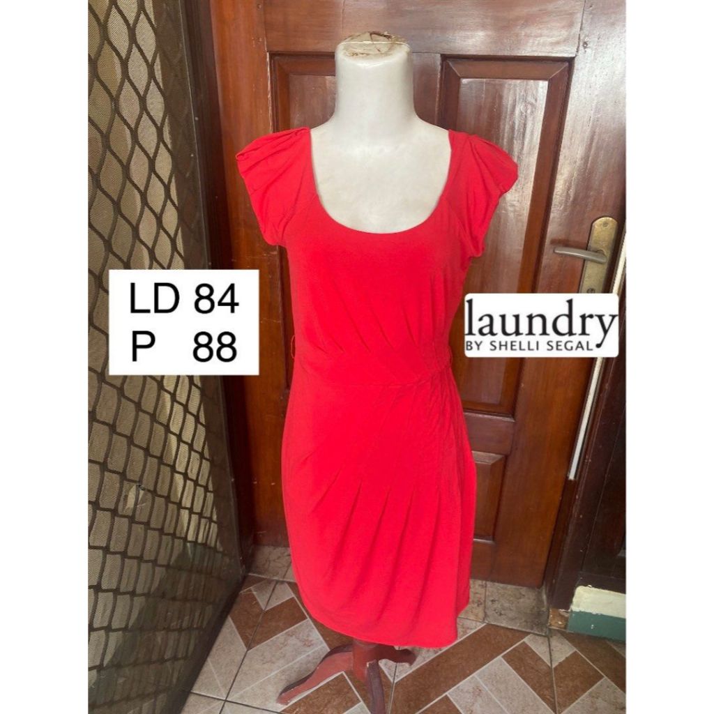 MERAH Laundry by shelli segal Red Dress Short Sleeved Midi Dress Womens Red Dress Short Sleeve