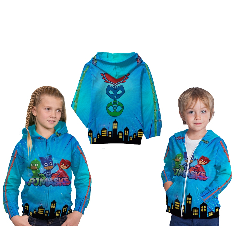 PJ MASK GECKO OWLETTE เสื้อกันหนาวมีฮู้ดเด็กพิมพ์เต็ม