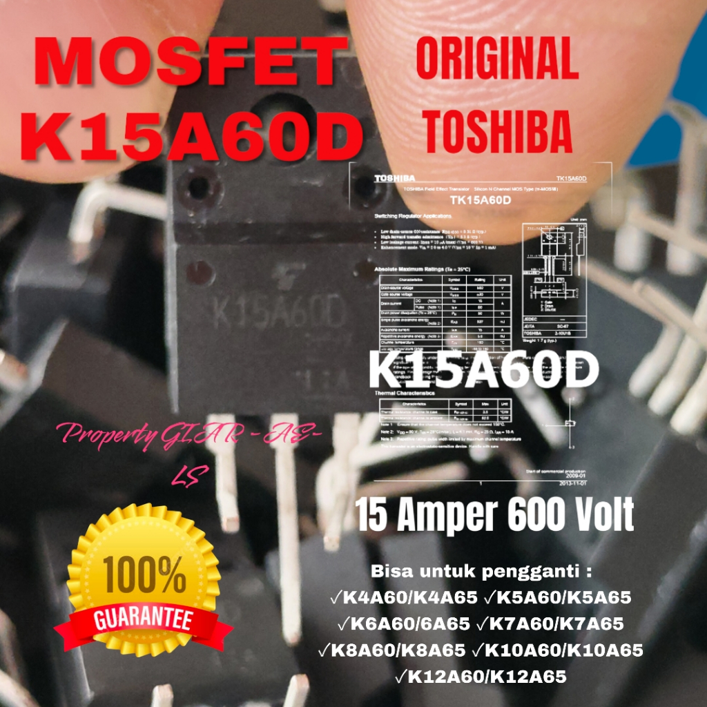 ทรานซิสเตอร์ FET K15A60D 15 CAMPER 600VOLT REPLACEMENT 4N65 4A65 7N65 7A65 7A60 10N65 10A65 10A60 12