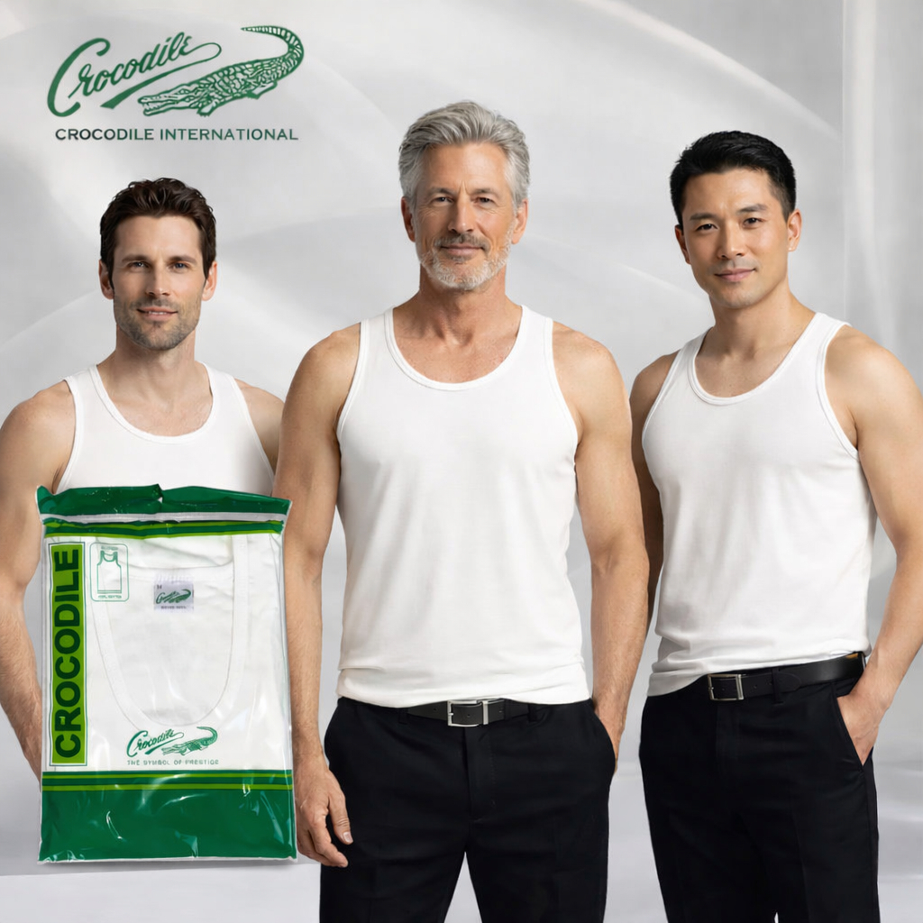 KATUN เสื้อสายเดี่ยวจระเข้สีขาวล้วน 808 [3 ชิ้น] เสื้อสายเดี่ยวจระเข้ชาย 808 ผ้าฝ้ายต้านเชื้อแบคทีเร