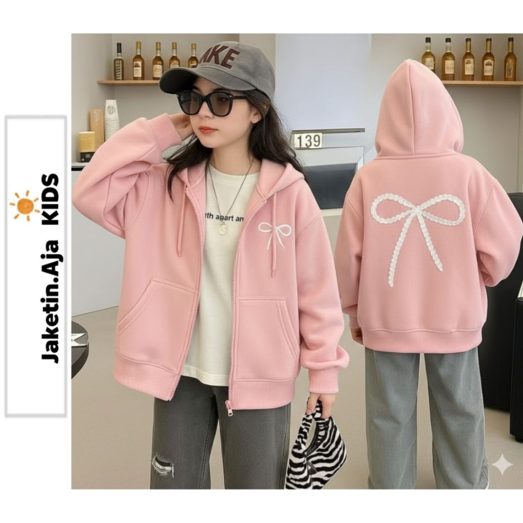 Jacket Aja Kids - Zip Hoodie for Girls RIBBON CUTE (1th - 12th) Jacket Girl Kid Korean Style 1 2 3 4
