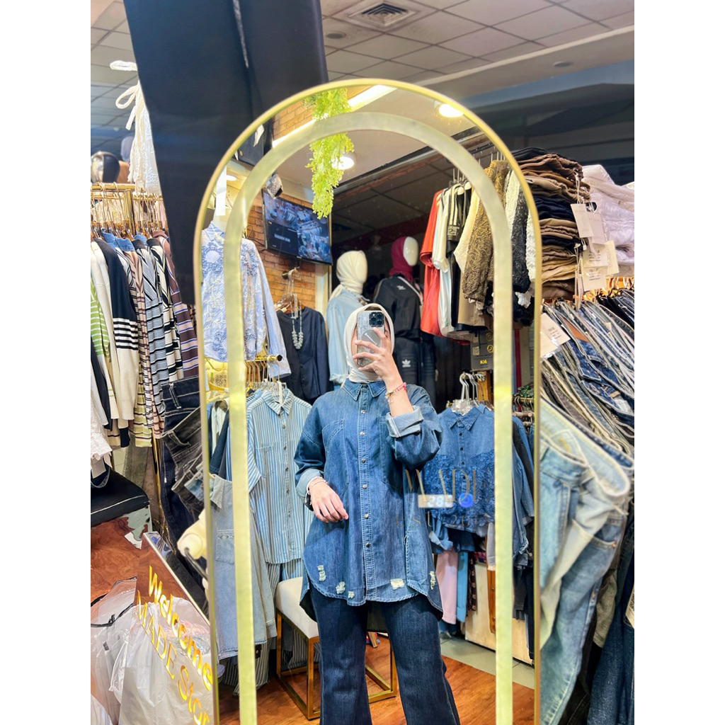 KEMEJA Basis T-Shirt Denim Ripped Denim Shirt Standard Jeans Shirt