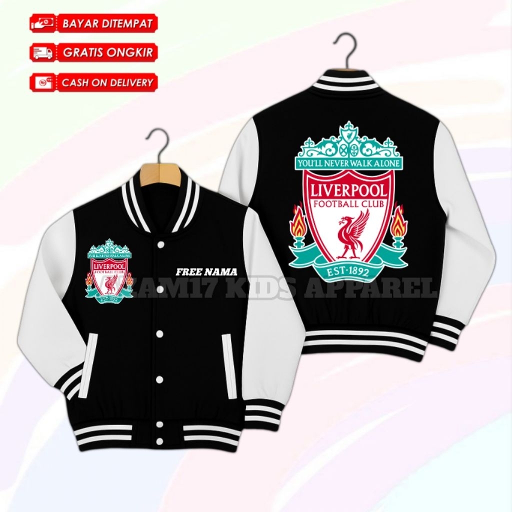 LIVERPOOL FC KIDS VARSITY BASEBALL JACKET ฟรีชื่อ / LIVERPOOL FOOTBALL CLUB KIDS VARSITY BASEBALL JA
