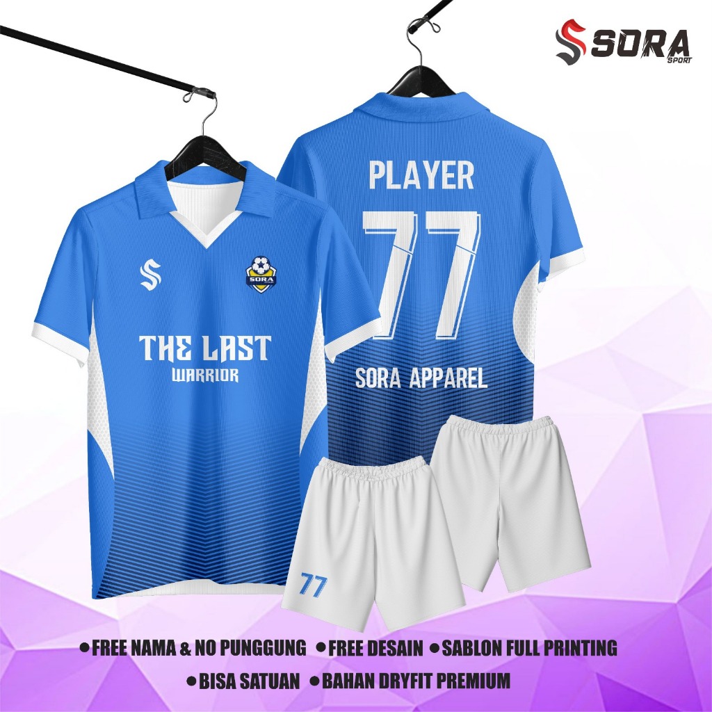 LAST WARRIOR BLUE RETRO JERSEY FOOTBALL JERSEY - FUTSAL JERSEY - VOLLEYBALL JERSEY - PRINTING BADMIN