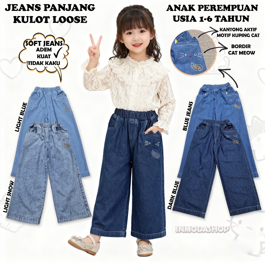 LOOSE CULOT LONG JEANS สําหรับ GIRLS AGED 1-8 YEARS // MODERN JEANS LENGTH