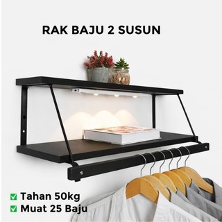 Rak Gantungan Baju Tingkat 2 Multifungsi Ukuran 75 x 20 cm Untuk Buku dan Gantungan Baju