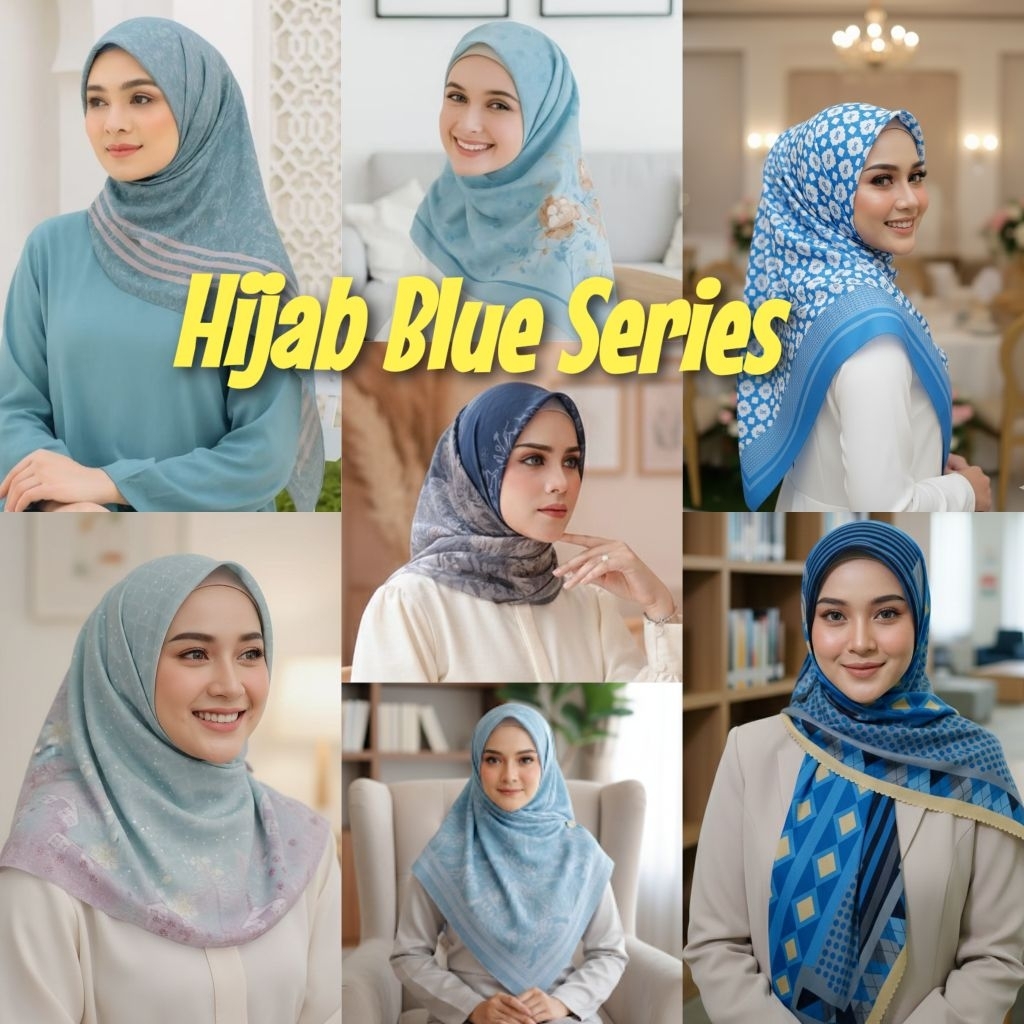 Blue Series Square Hijab/Navy Blue, sky Blue