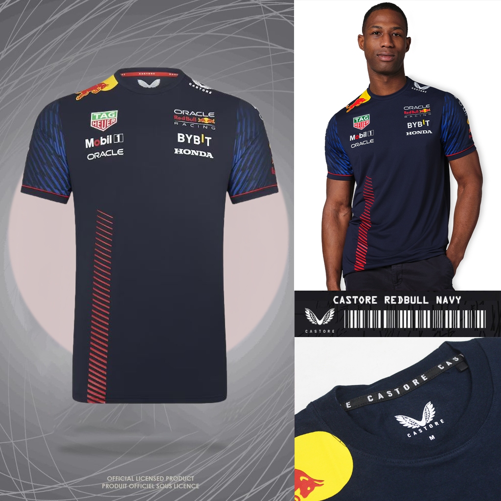 REDBULL NAVY CASTORE MENS RACING เสื้อยืดแขนสั้น PREMIUMFORMJULA ONE 1 SPORTY TSHIRT