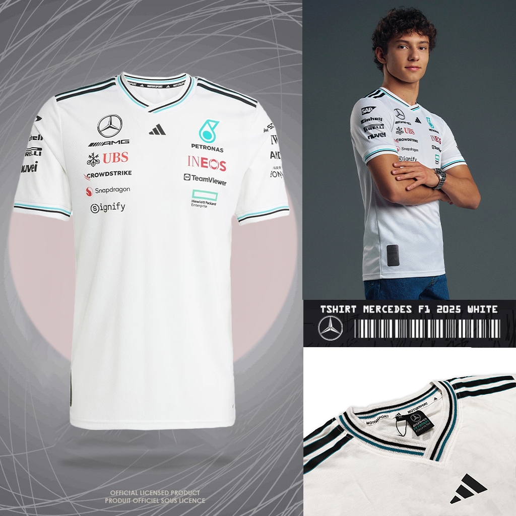 เสื้อยืดซิ่ง Mercedes X Adidas AMG F1 2025 เกรด Original สีขาว