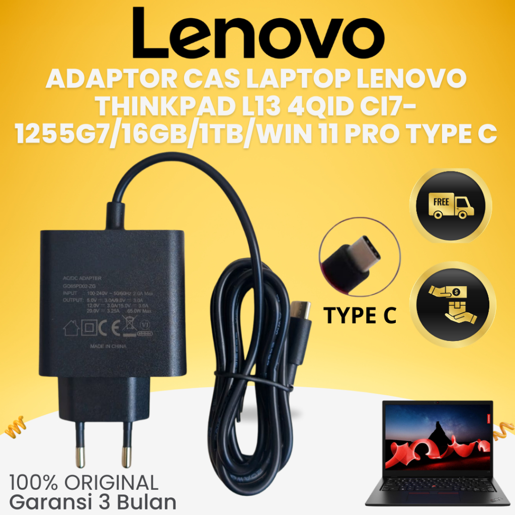 Lenovo Thinkpad L13 4QID CI7-1255G7/16GB/1TB/WIN 11 Pro Type C 65w อะแดปเตอร์ชาร์จแล็ปท็อปรับประกัน 