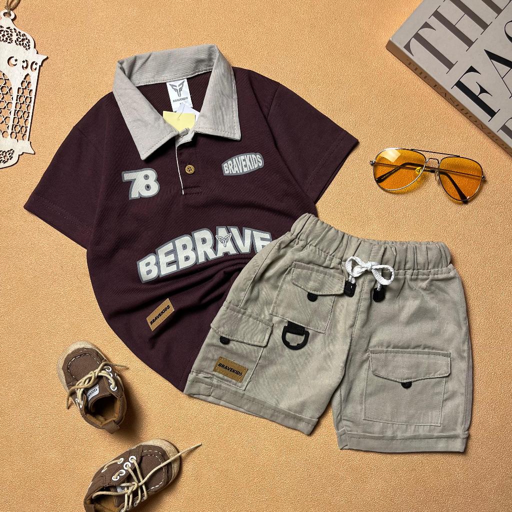 KATUN BRAVEKIDS FASHION RUGBY CHOCO CHEESE TEES COTTON 24s KIDS SUIT AGES 1-5 ปีเสื้อยืดและกางเกง