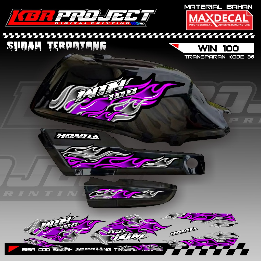 WIN 100 COOL PREMIUM TRANSPARENT STRIPING สติ๊กเกอร์ HONDA RACING VARIATION LINES 36 ALREADY CUT