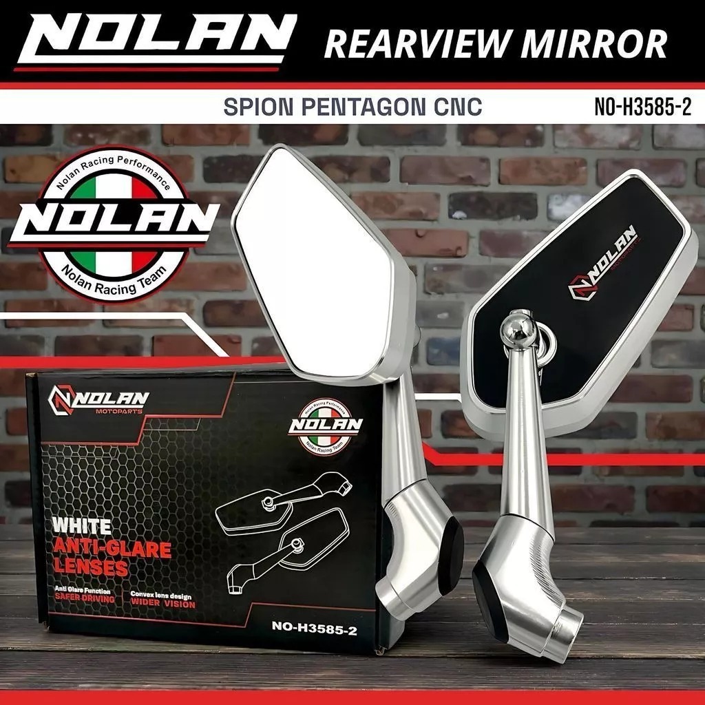 Pentagon Mirror NOLAN H3585-2 กระจกสีขาวอลูมิเนียมเต็มวัสดุ CNC เหมาะสําหรับรถจักรยานยนต์สากล nmax aerox lexi vario pcx adv บีท mio xmax