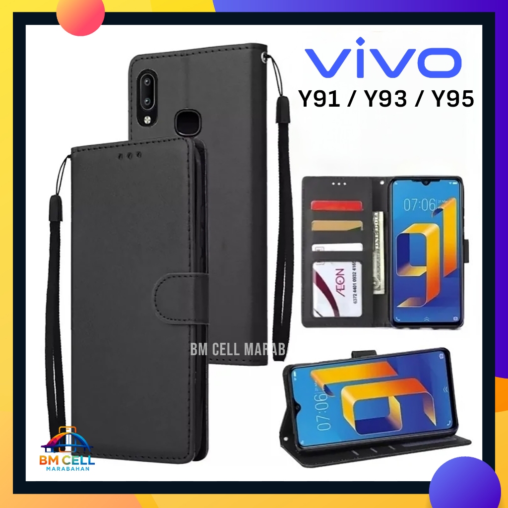 Vivo Y91 Y93 Y95 Flip Cover Wallet Case เคสหนังพรีเมี่ยม Softcase Elegant Magnetic Money Card Slot