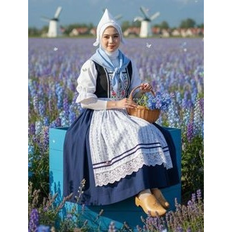 ผ้ากันเปื้อนบวกผ้าคลุมศีรษะ noni noni ปักลายดอกไม้ที่หน้าอก