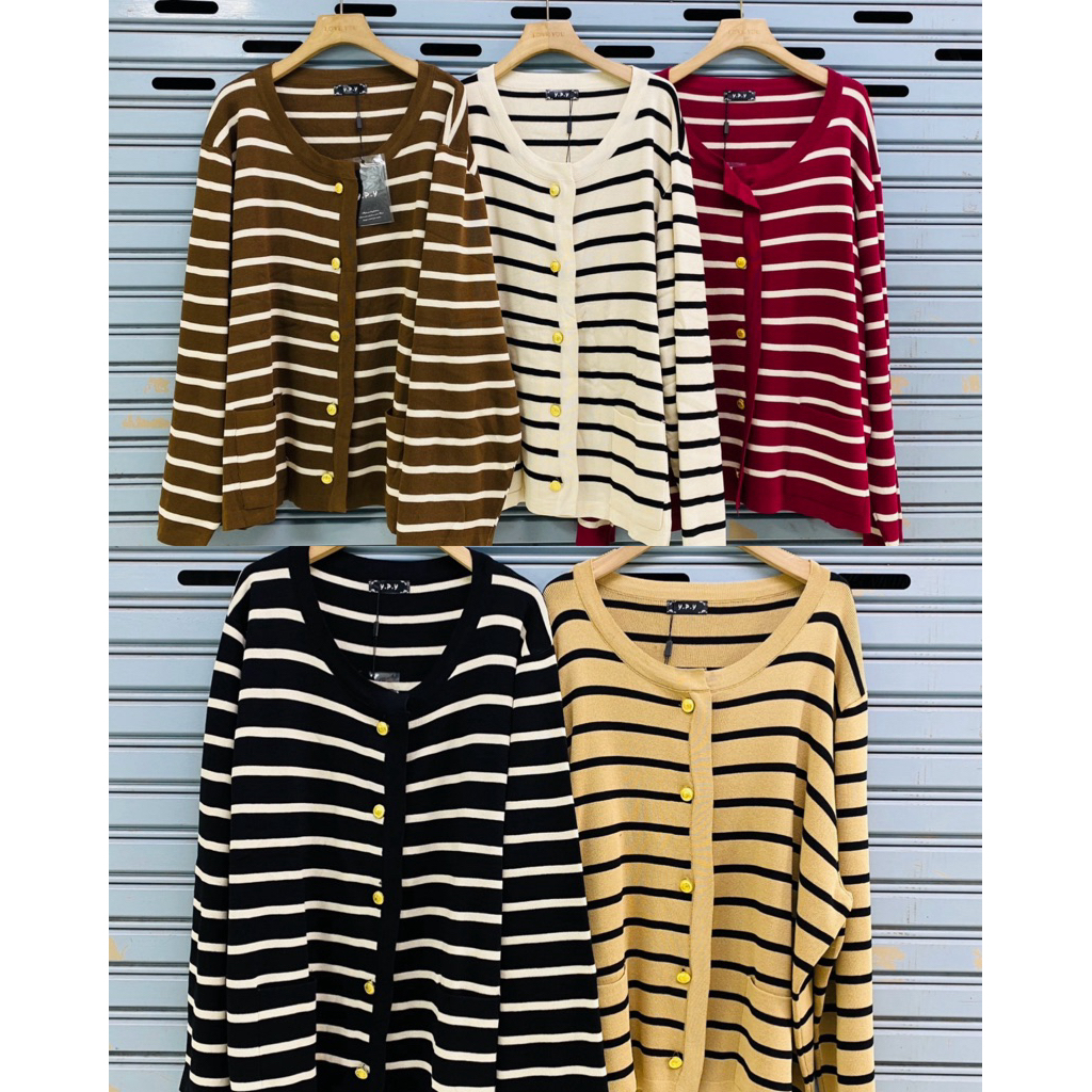 YYPY-082 คาร์ดิแกนแขนยาวผู้หญิง Yejin Stripe Oversize ขนาดใหญ่