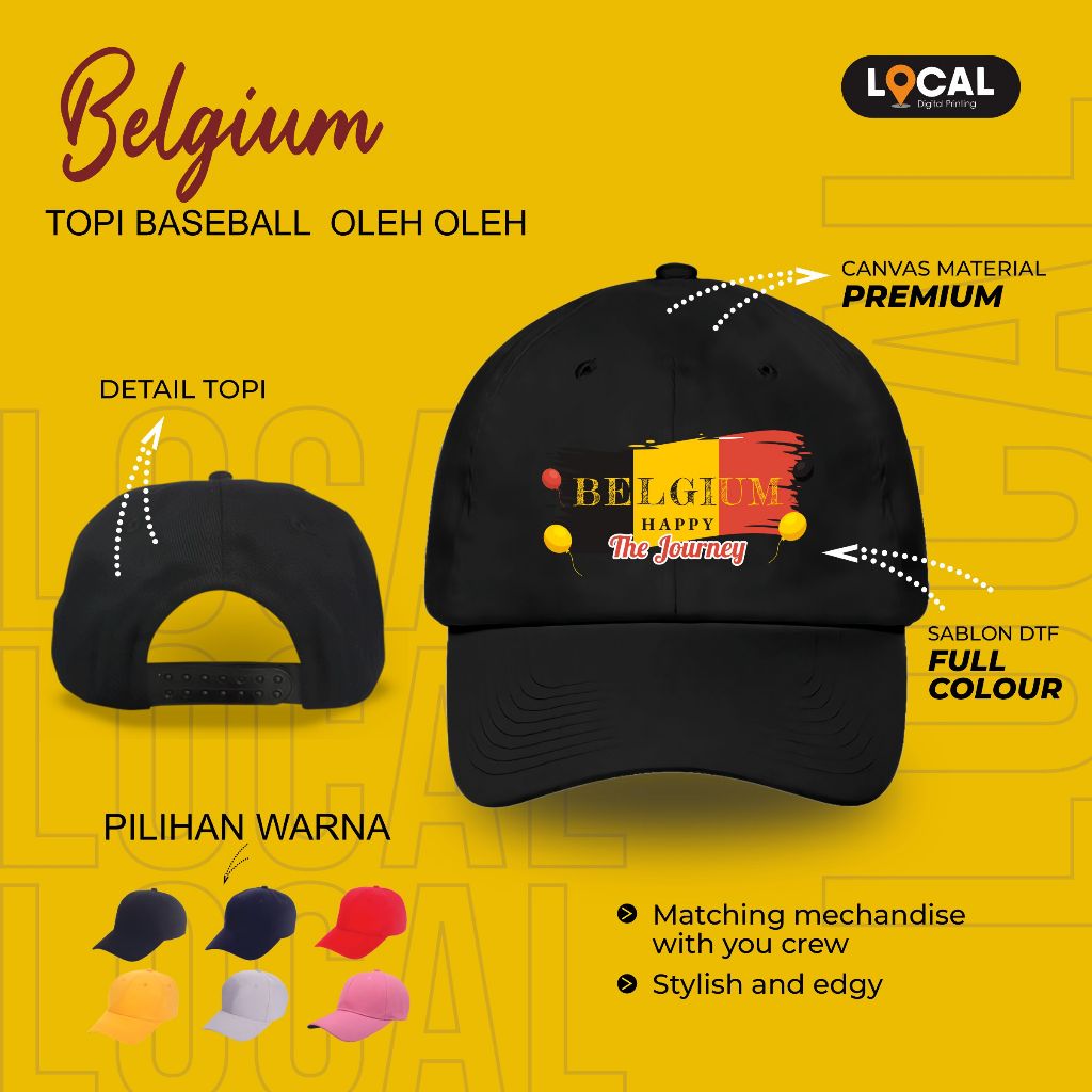 BELGIUM BELGIUM พรีเมี่ยมของที่ระลึก หมวกเบสบอล - พิมพ์ท้องถิ่น