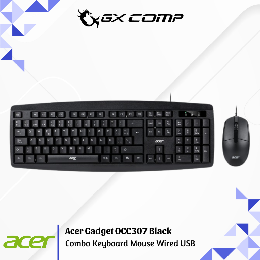 Acer Gadget OCC307 เมาส์คีย์บอร์ดคอมโบสีดํา USB แบบมีสาย รองรับ Windows & Mac, Gar