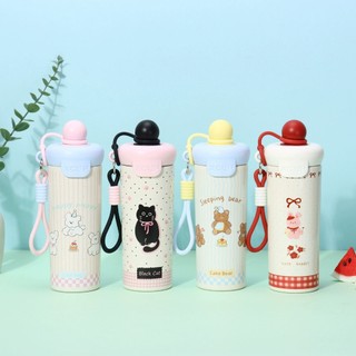 Tumbler Stainless Steel SUS 316 Motif Lucu Free Sedotan dan Gantungan Botol Minum Anak Karakter Beruang Kelinci Kucing T 2117