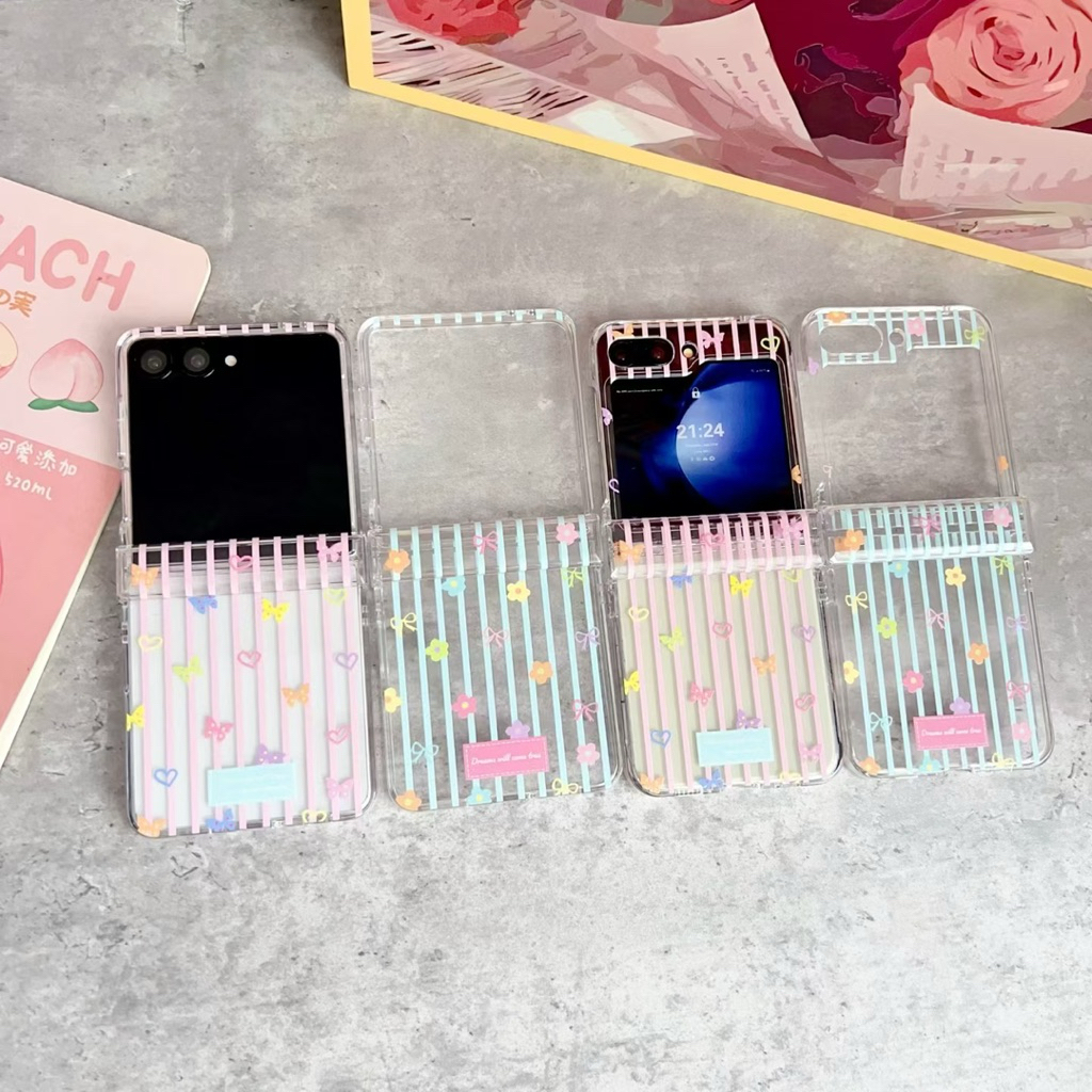 เคสใหม่ Samsung Zflip7 Center Protector ผีเสื้อมินิดอกไม้สวยน่ารัก Charm สวยน่ารัก TPU ปลอก Hp สําหร