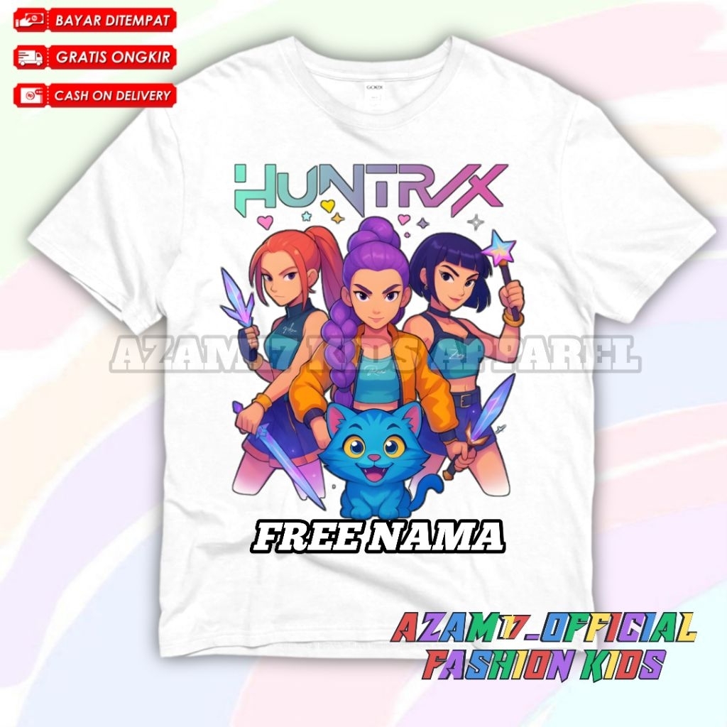 HUNTRIX K-POP DEMON HUNTERS CHILDRENS เสื้อยืดฟรี NAME / K-POP DEMON HUNTERS HUNTRIX FILM CHILDRENS