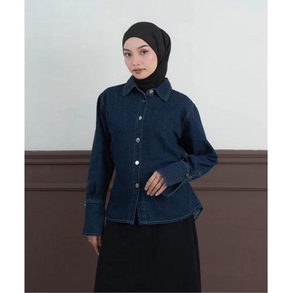 KEMEJA Julia Blouse Top Slim Fit Denim Shirt Color Fit Body Premium Shirt