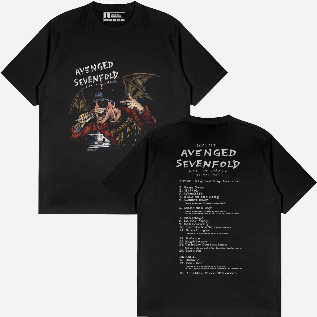 A7X INDONESIA / AVENGED SONG LIST LIVE IN T-SHIRT / BAND T-SHIRT / AVENGED SEVENFOLD METAL T-SHIRT