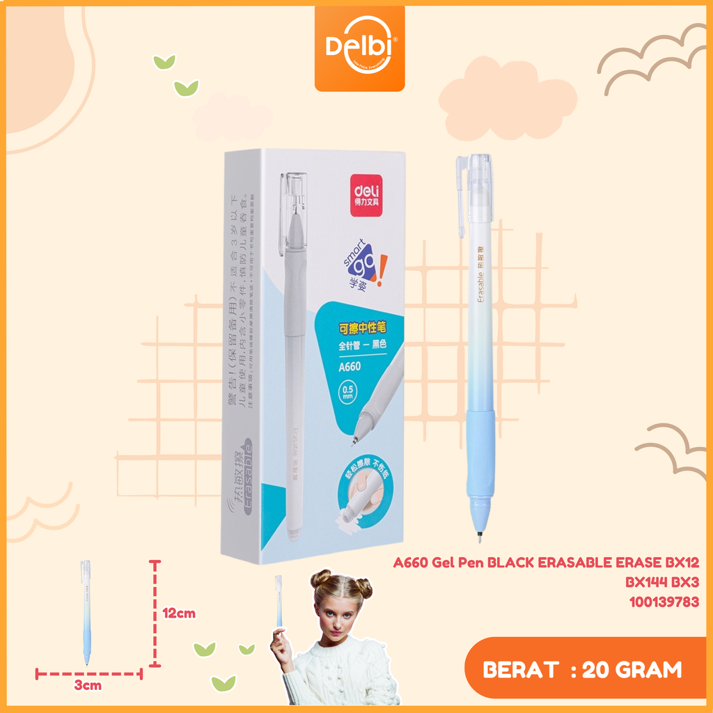 DELI ปากกาเจลสีดํา ERASABLE ERASE