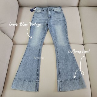 Remorus - Jennie-HighWaist Cutbray Jeans Celana Flare Panjang Stretch Wanita Retro Vintage Lipat Bawah