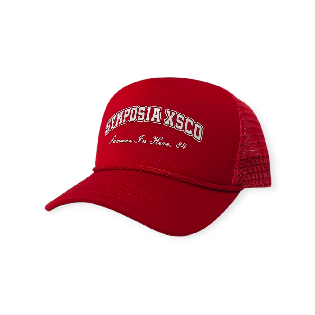 MERAH Vintage Trucker Hat - Sypsxsco - Polyester Mesh - Red - Mesh Hat - Red - Symposia!
