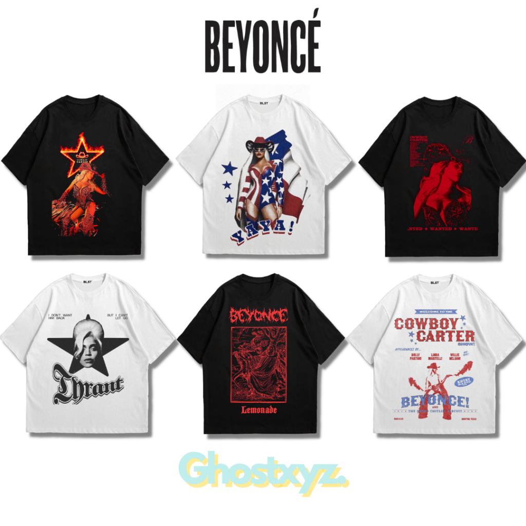 Ghostxyz เสื้อยืด Beyonce สีดําสีขาว Oversize Vintage Tee