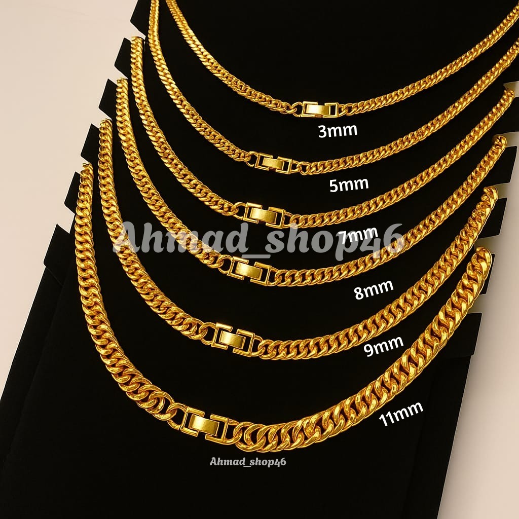 สร้อยคอไทเทเนียมสําหรับผู้ชายและผู้หญิง, โซ่ DABEL, ตะขอคลิป, ANTI-FADE, ANTI-RUST, READY IN GOLD/BL