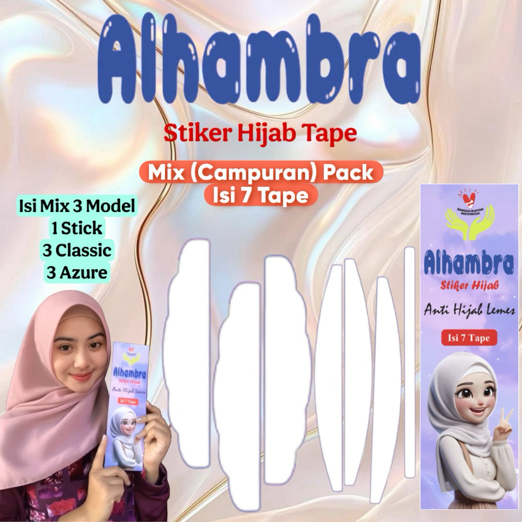 Alhambra Mix Mix Mix Mix Pack Hijab Shaper Tape Mix 3 รุ่น Variants (7straps) Classic Azure Stick - 