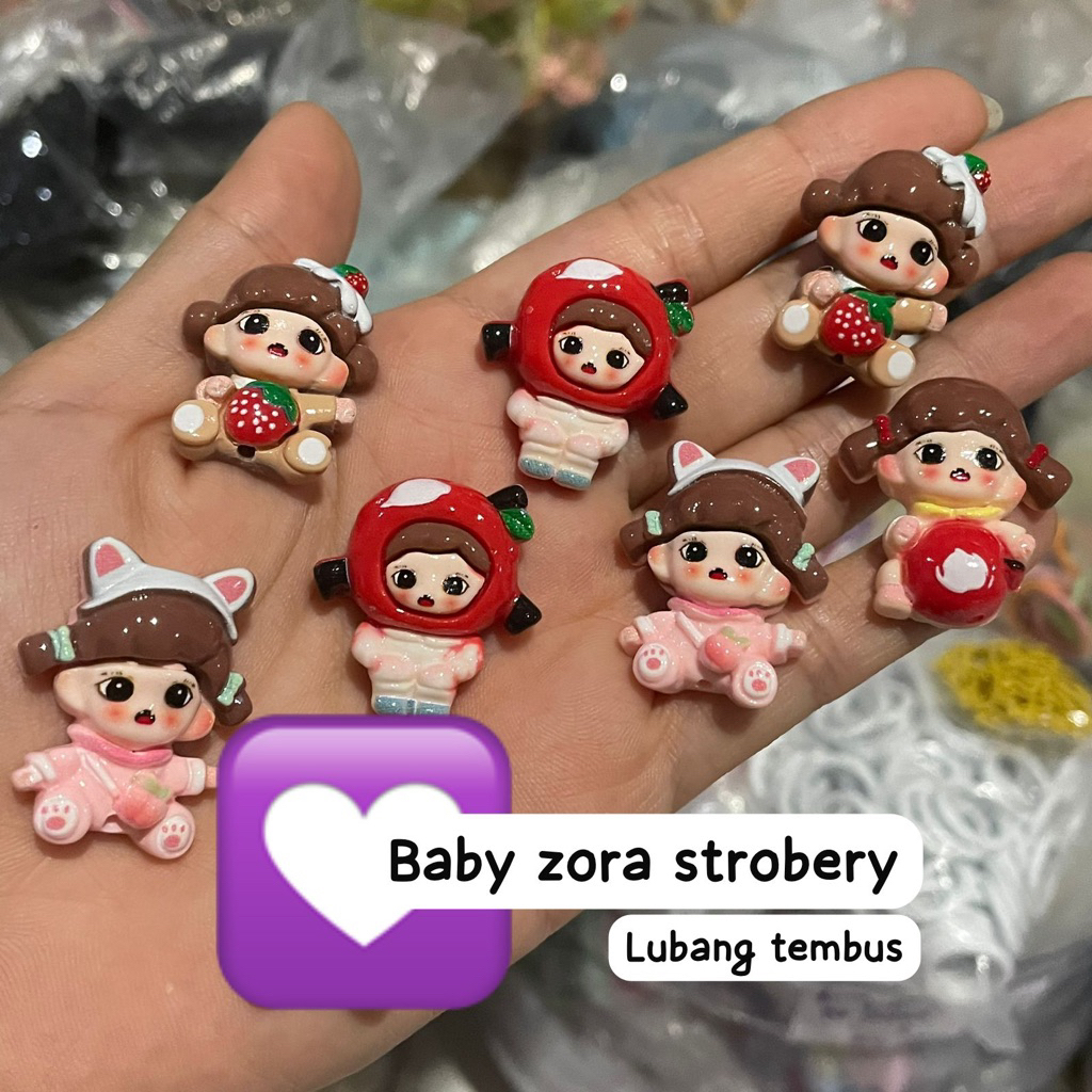 [50 ชิ้น] BABY ZORA STRAWBERRY เรซิ่น รูโปร่งแสง บนและล่าง ดินเหนียวเด็กผู้หญิง BABY น่ารัก